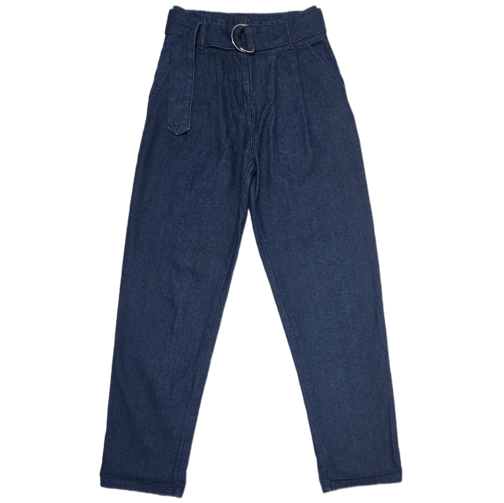Forever 21 High Waisted Belted Pleated Tapered Jeans Dark Wash Small